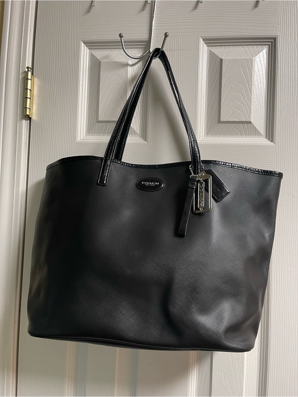 Coach Black Leather Tote with Signature Tag